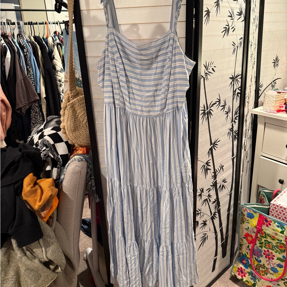 Blue Striped Sleeveless Dress 2x
